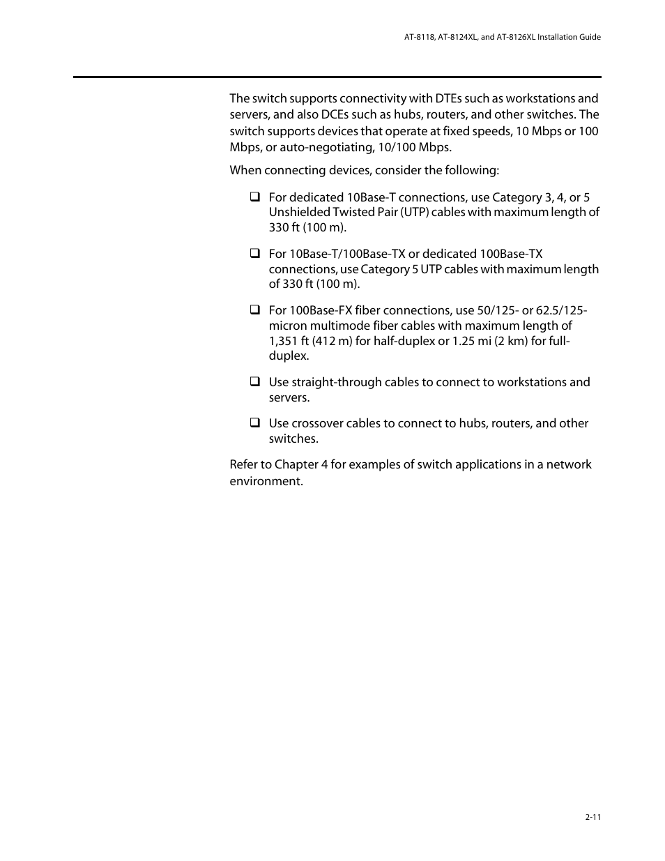 Connecting devices to the switch, Connecting devices to the switch -11 | Allied Telesis AT-8126XL User Manual | Page 33 / 60