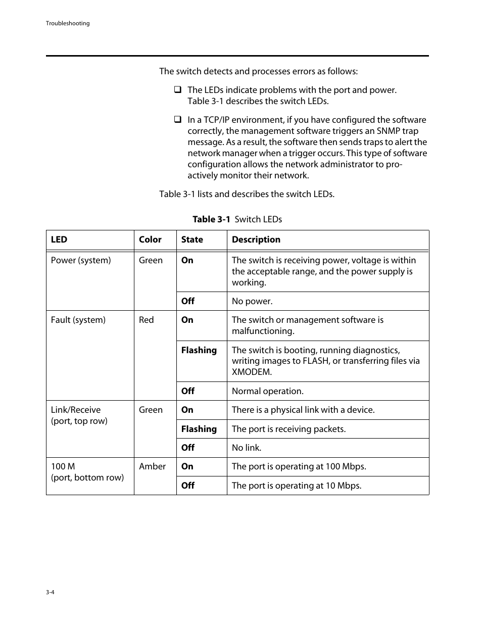 How the switch reports problems, How the switch reports problems -4 | Allied Telesis AT-8126XL User Manual | Page 38 / 60