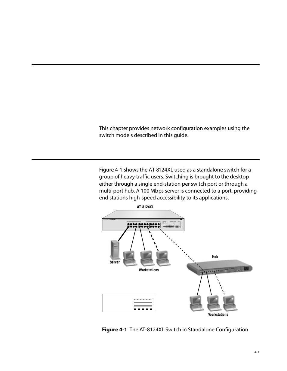 Chapter 4, Switch configurations, The switch in a standalone configuration | The switch in a standalone configuration -1, Chapter 4, switch configurations | Allied Telesis AT-8126XL User Manual | Page 43 / 60