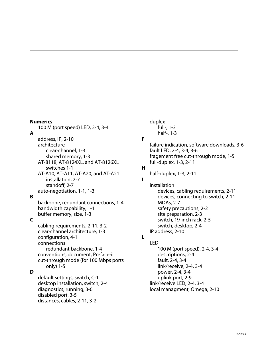 Index | Allied Telesis AT-8126XL User Manual | Page 59 / 60