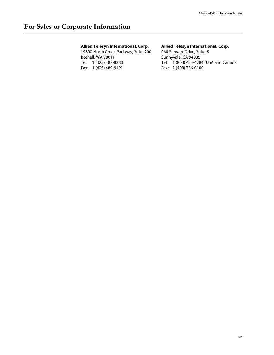For sales or corporate information | Allied Telesis AT-8324SX User Manual | Page 15 / 81