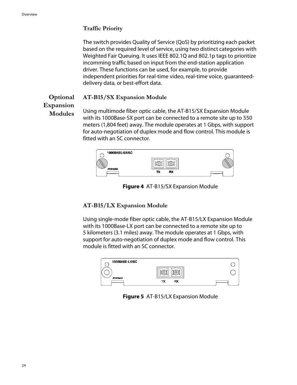 Optional expansion modules | Allied Telesis AT-8324SX User Manual | Page 24 / 81