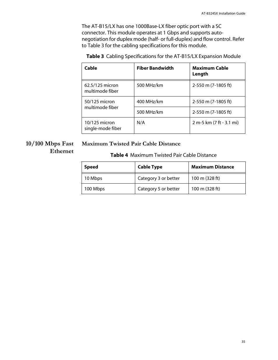 10/100 mbps fast ethernet | Allied Telesis AT-8324SX User Manual | Page 35 / 81