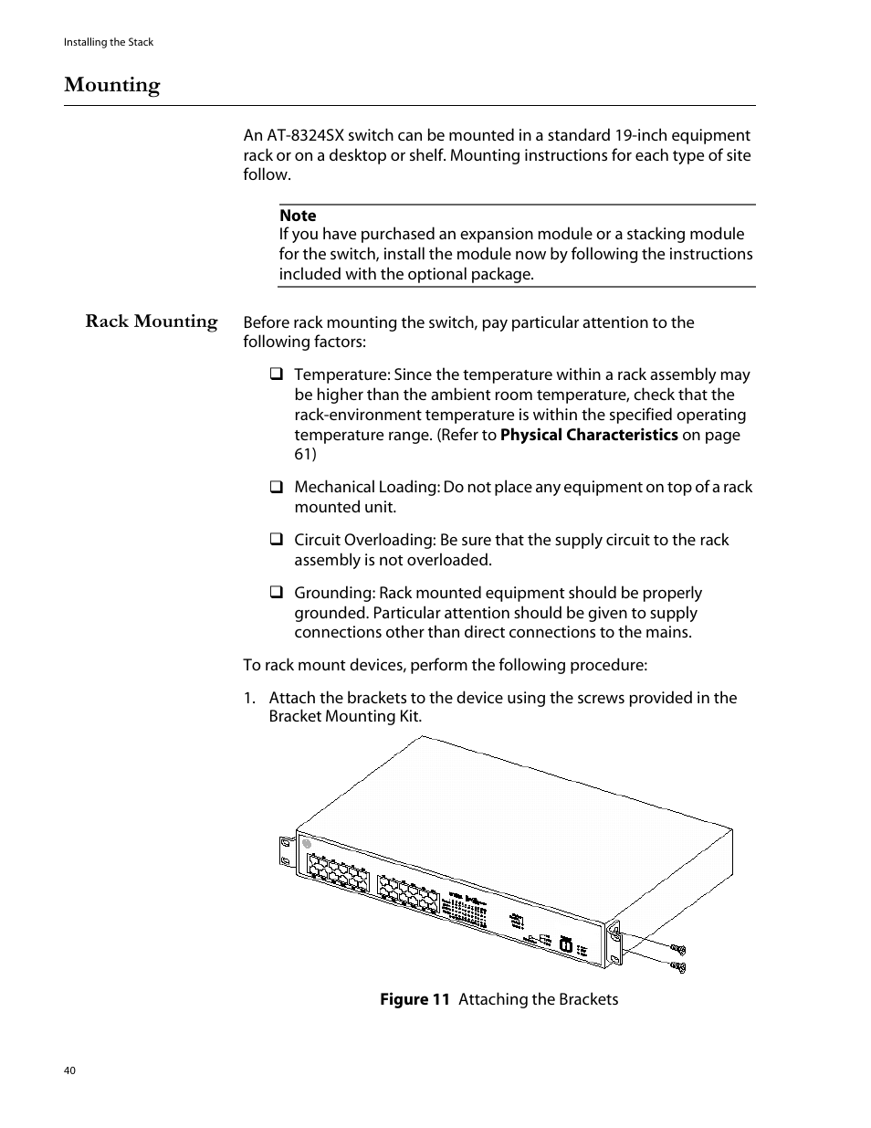 Mounting, Rack mounting | Allied Telesis AT-8324SX User Manual | Page 40 / 81