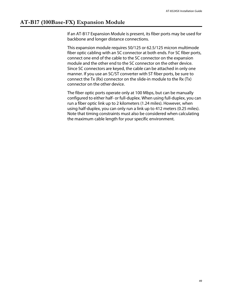 At-b17 (100base-fx) expansion module | Allied Telesis AT-8324SX User Manual | Page 49 / 81