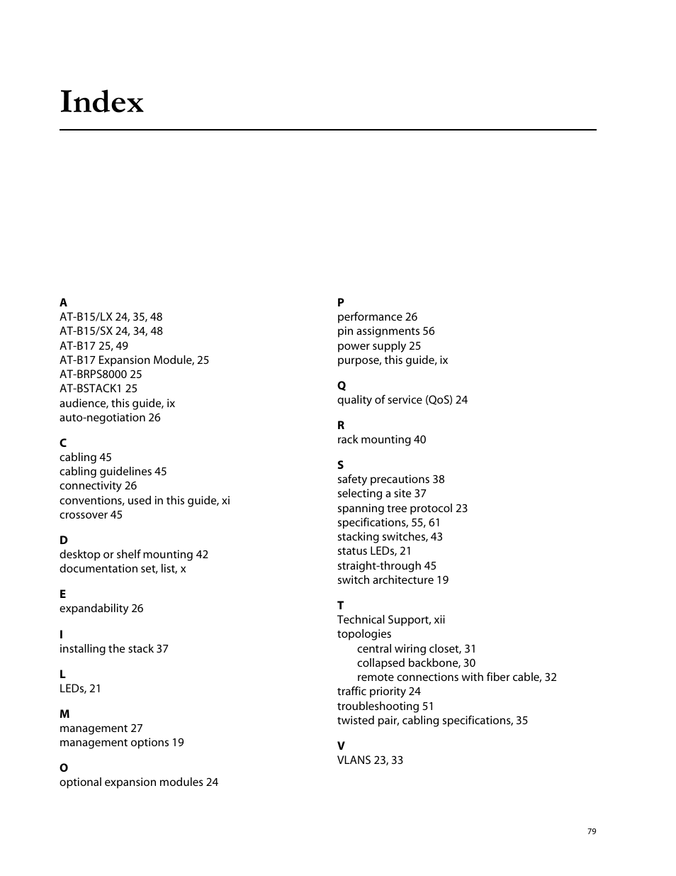 Index | Allied Telesis AT-8324SX User Manual | Page 80 / 81