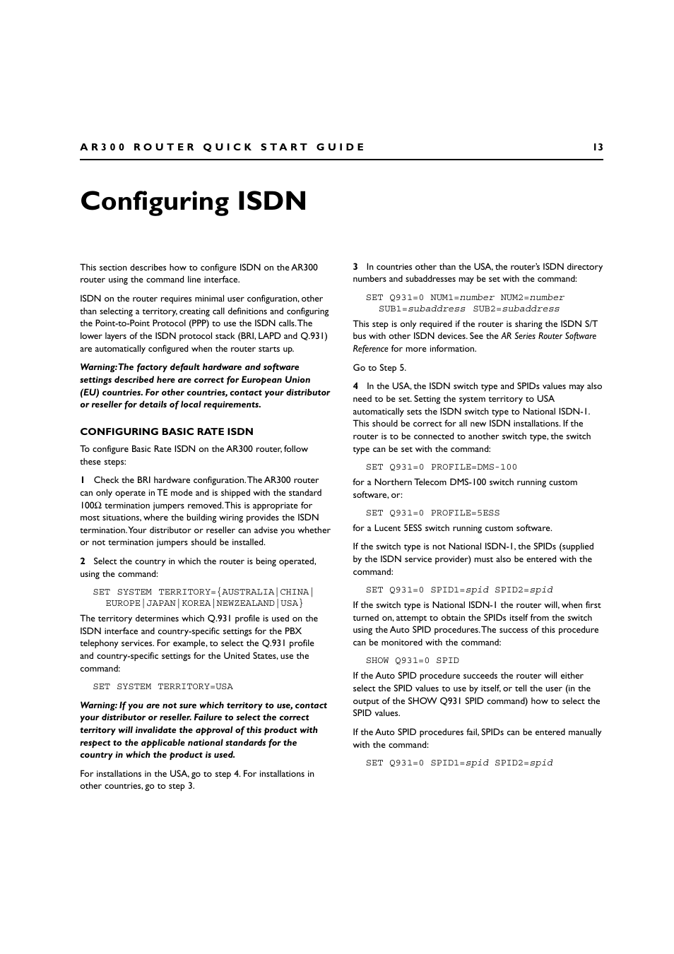 Configuring isdn, Configuring basic rate isdn | Allied Telesis AR300 SERIES ROUTER User Manual | Page 13 / 27