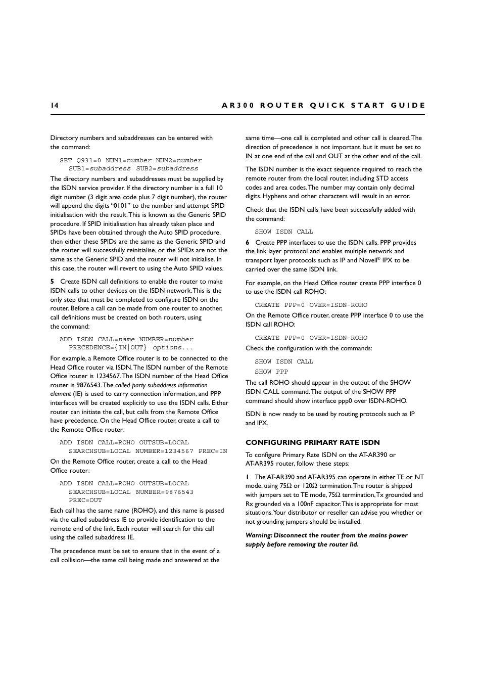 Configuring primary rate isdn | Allied Telesis AR300 SERIES ROUTER User Manual | Page 14 / 27