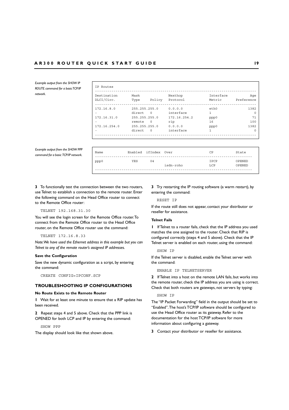 Troubleshooting ip configurations | Allied Telesis AR300 SERIES ROUTER User Manual | Page 19 / 27