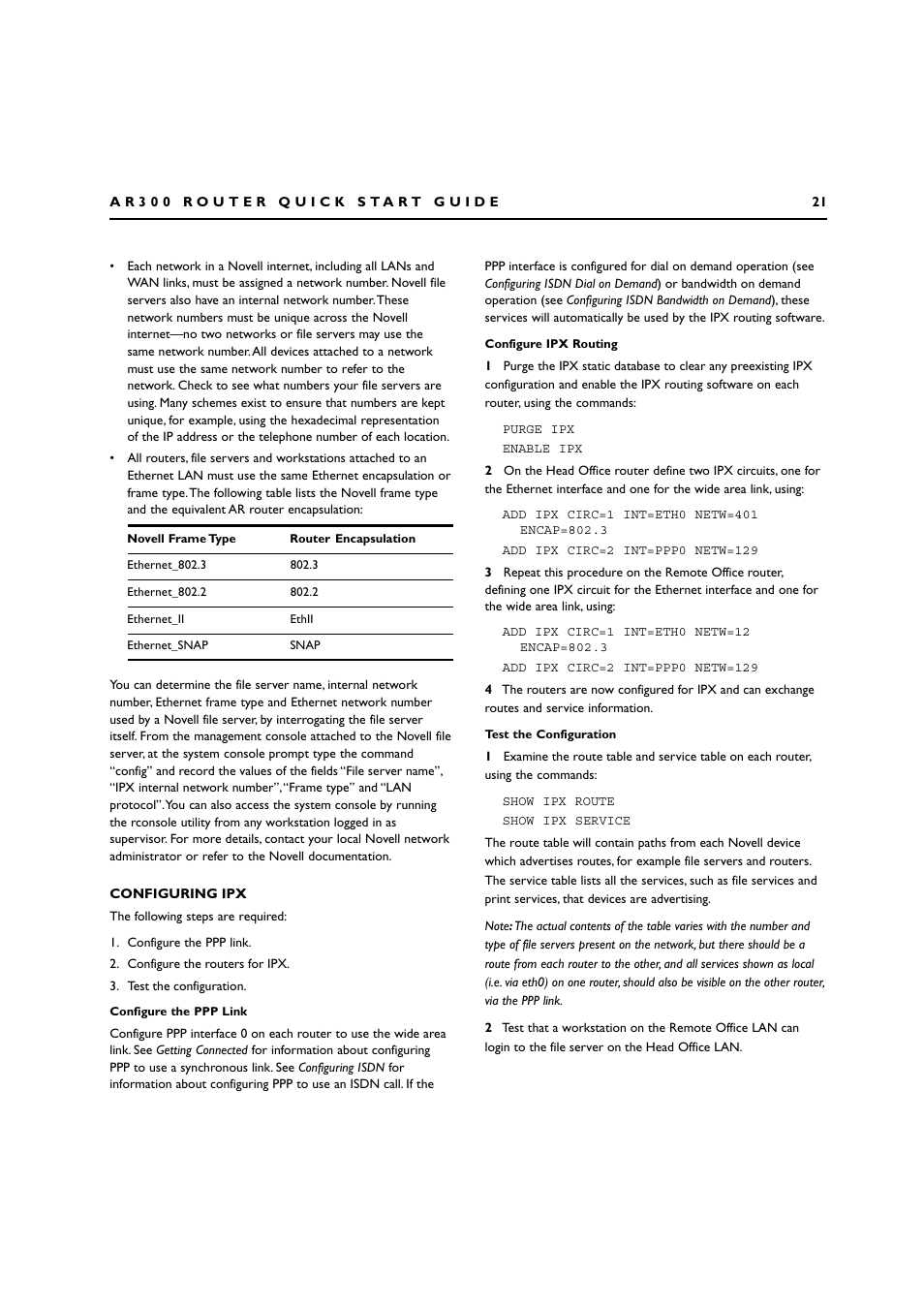 Configuring ipx | Allied Telesis AR300 SERIES ROUTER User Manual | Page 21 / 27
