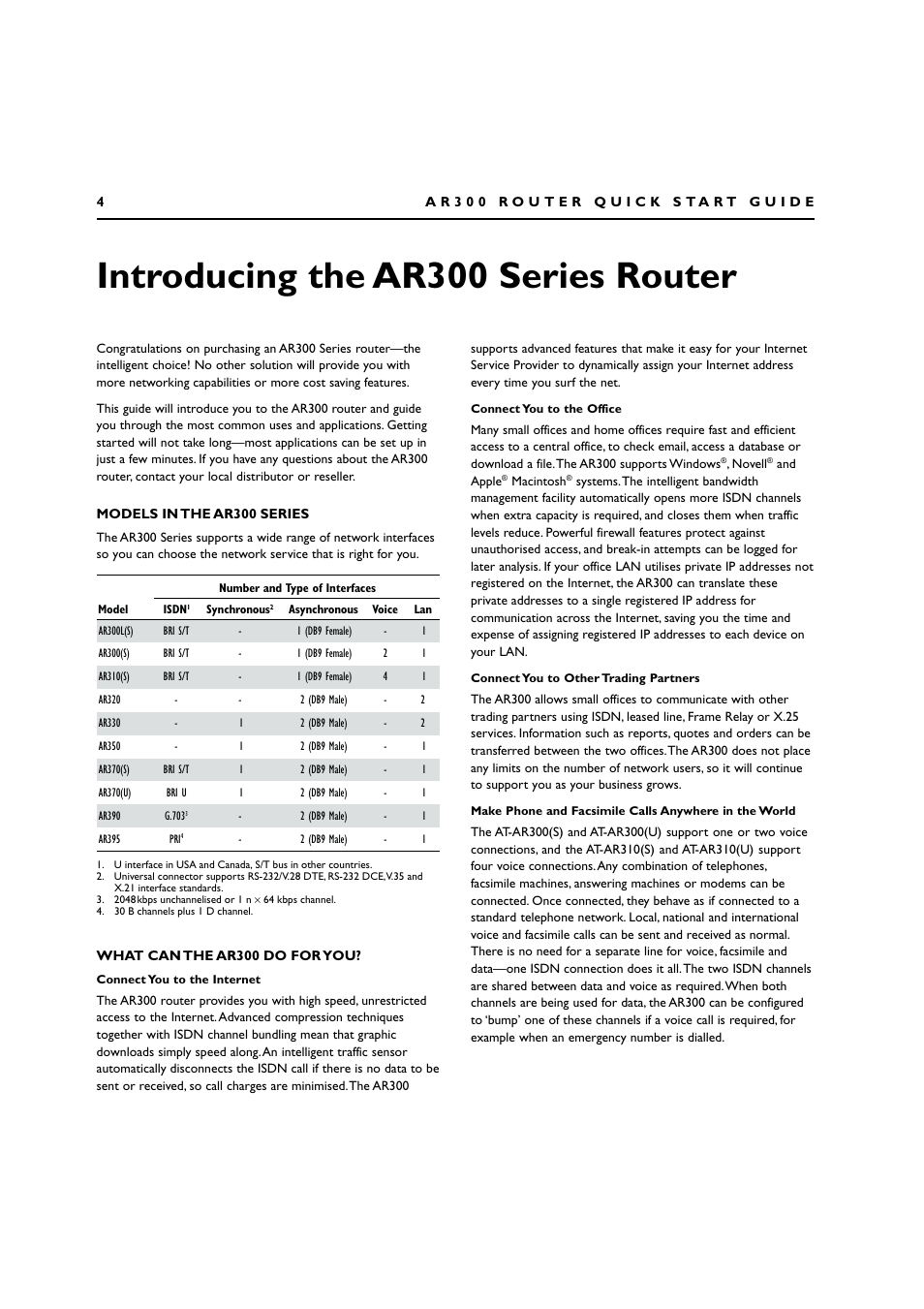 Introducing the ar300 series router, Models in the ar300 series, What can the ar300 do for you | Allied Telesis AR300 SERIES ROUTER User Manual | Page 4 / 27