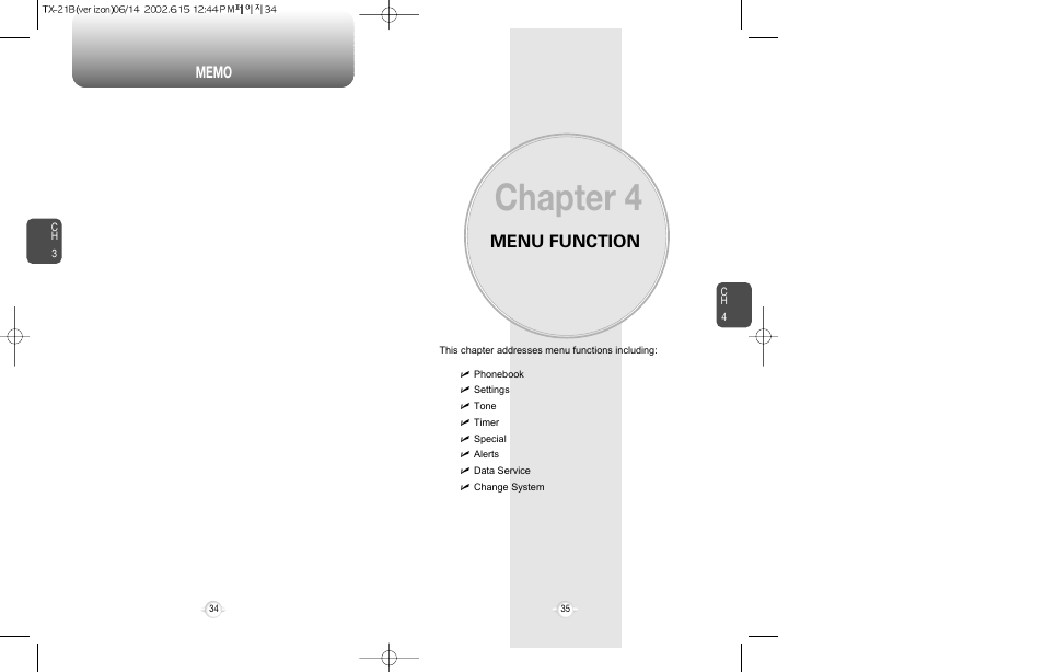 Chapter 4, Menu function | Audiovox CDM-8200 User Manual | Page 19 / 51