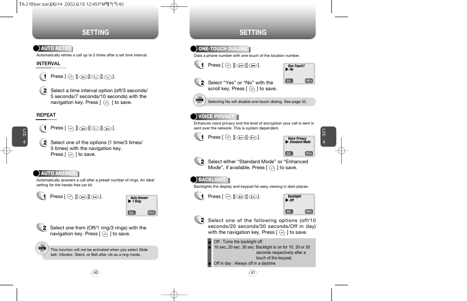Setting | Audiovox CDM-8200 User Manual | Page 22 / 51