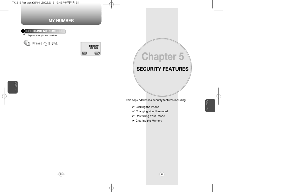 Chapter 5, Security features, My number | Audiovox CDM-8200 User Manual | Page 29 / 51