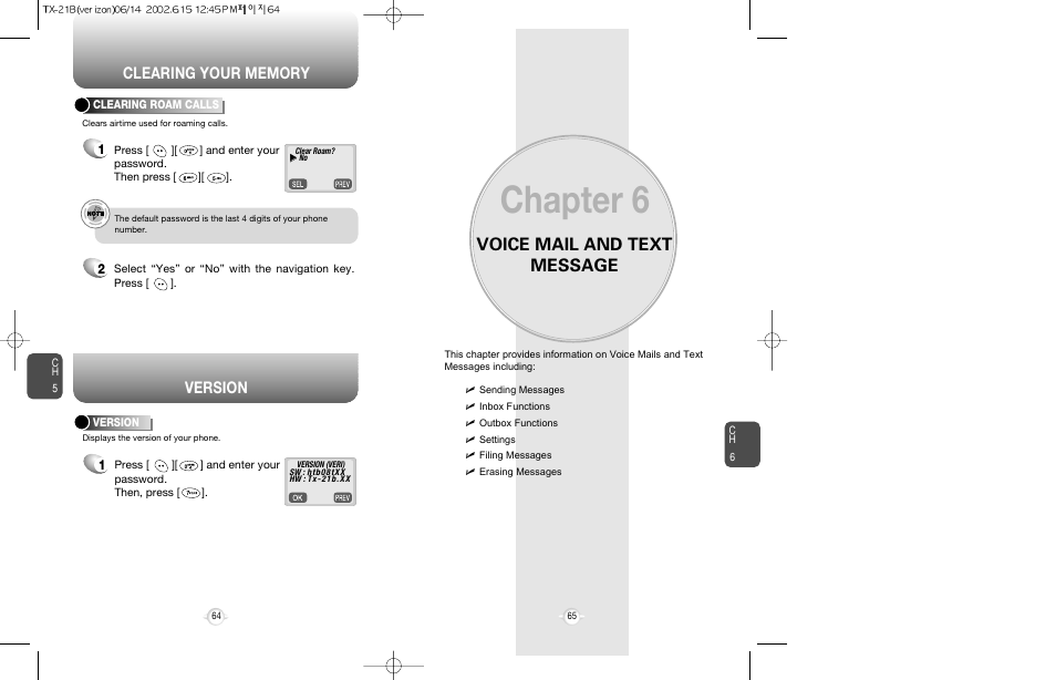 Chapter 6, Voice mail and text message, Version | Audiovox CDM-8200 User Manual | Page 34 / 51