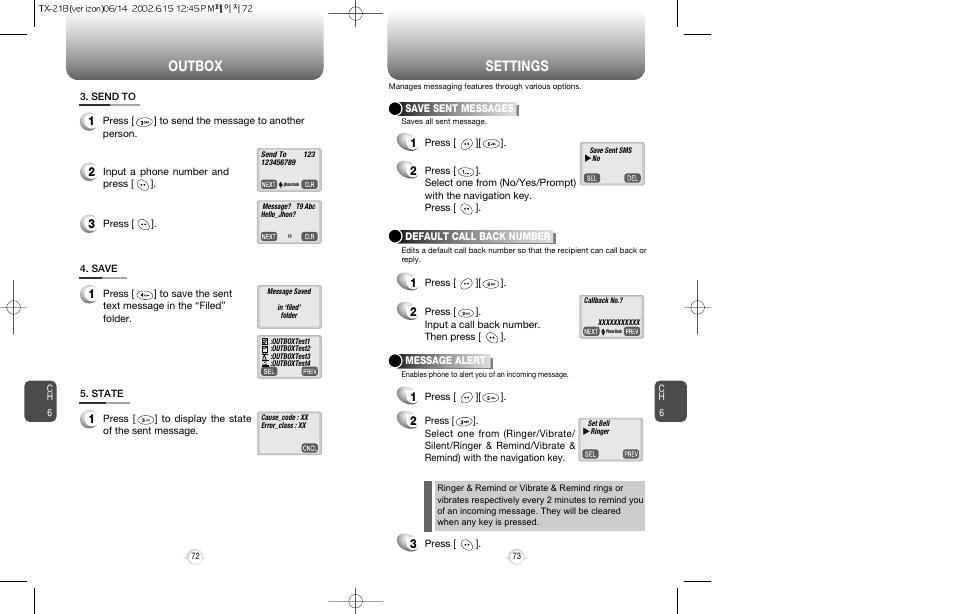 Outbox settings | Audiovox CDM-8200 User Manual | Page 38 / 51