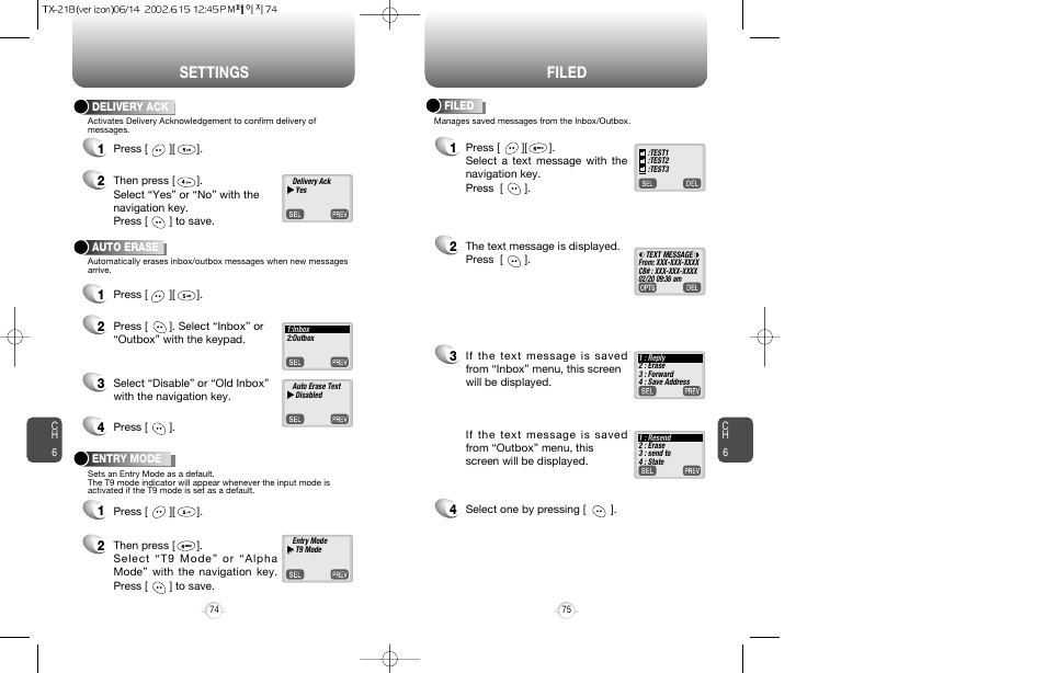 Settings filed | Audiovox CDM-8200 User Manual | Page 39 / 51