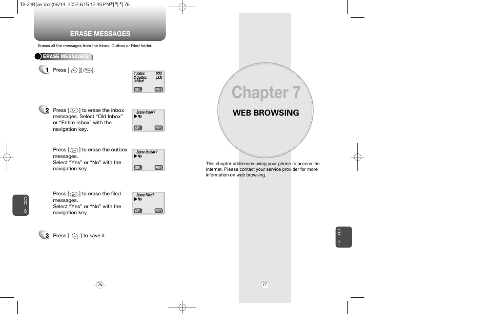 Chapter 7, Web browsing, Erase messages | Audiovox CDM-8200 User Manual | Page 40 / 51