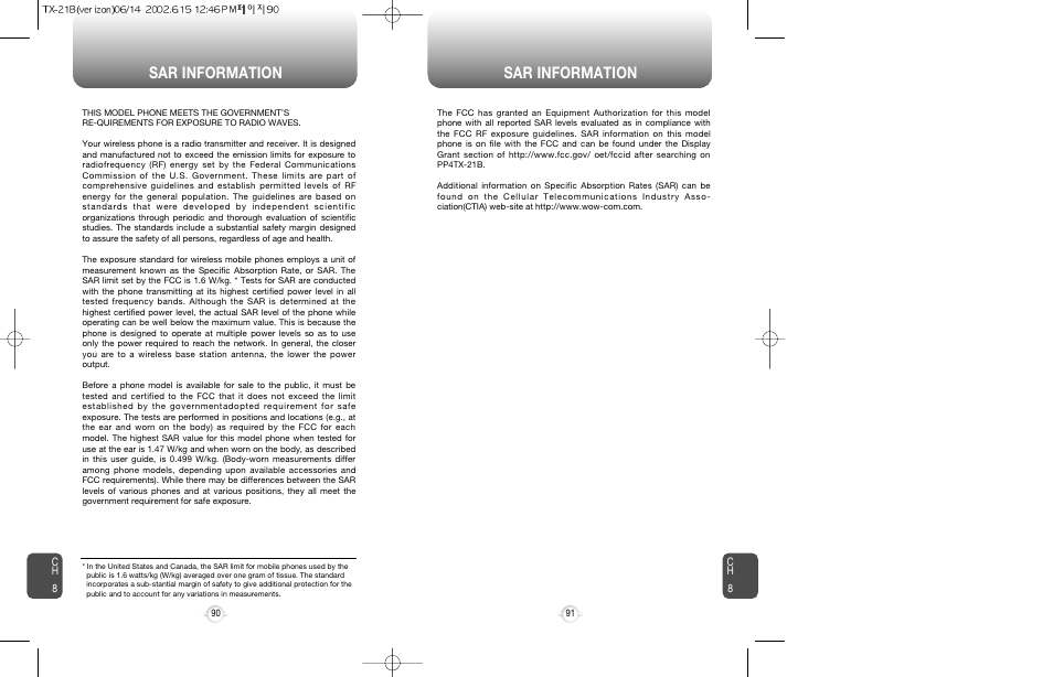 Sar information | Audiovox CDM-8200 User Manual | Page 47 / 51