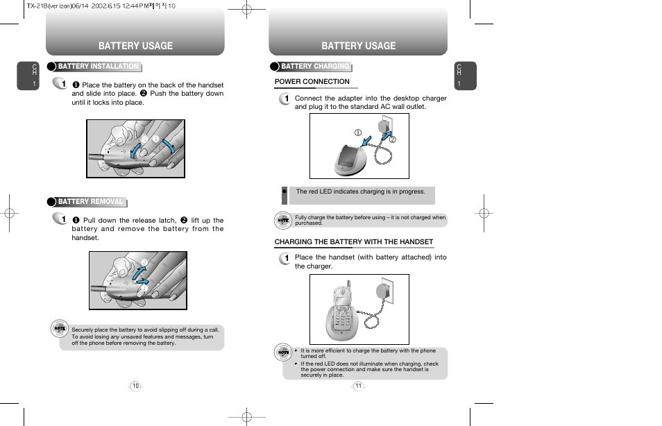 Battery usage, Uv u v 1 2 | Audiovox CDM-8200 User Manual | Page 7 / 51