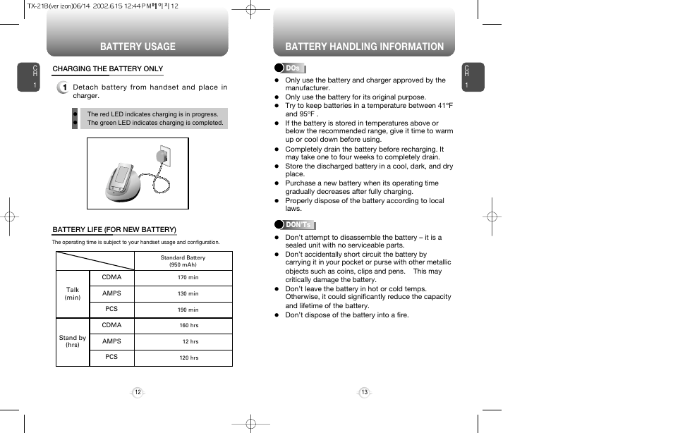 Battery usage battery handling information | Audiovox CDM-8200 User Manual | Page 8 / 51
