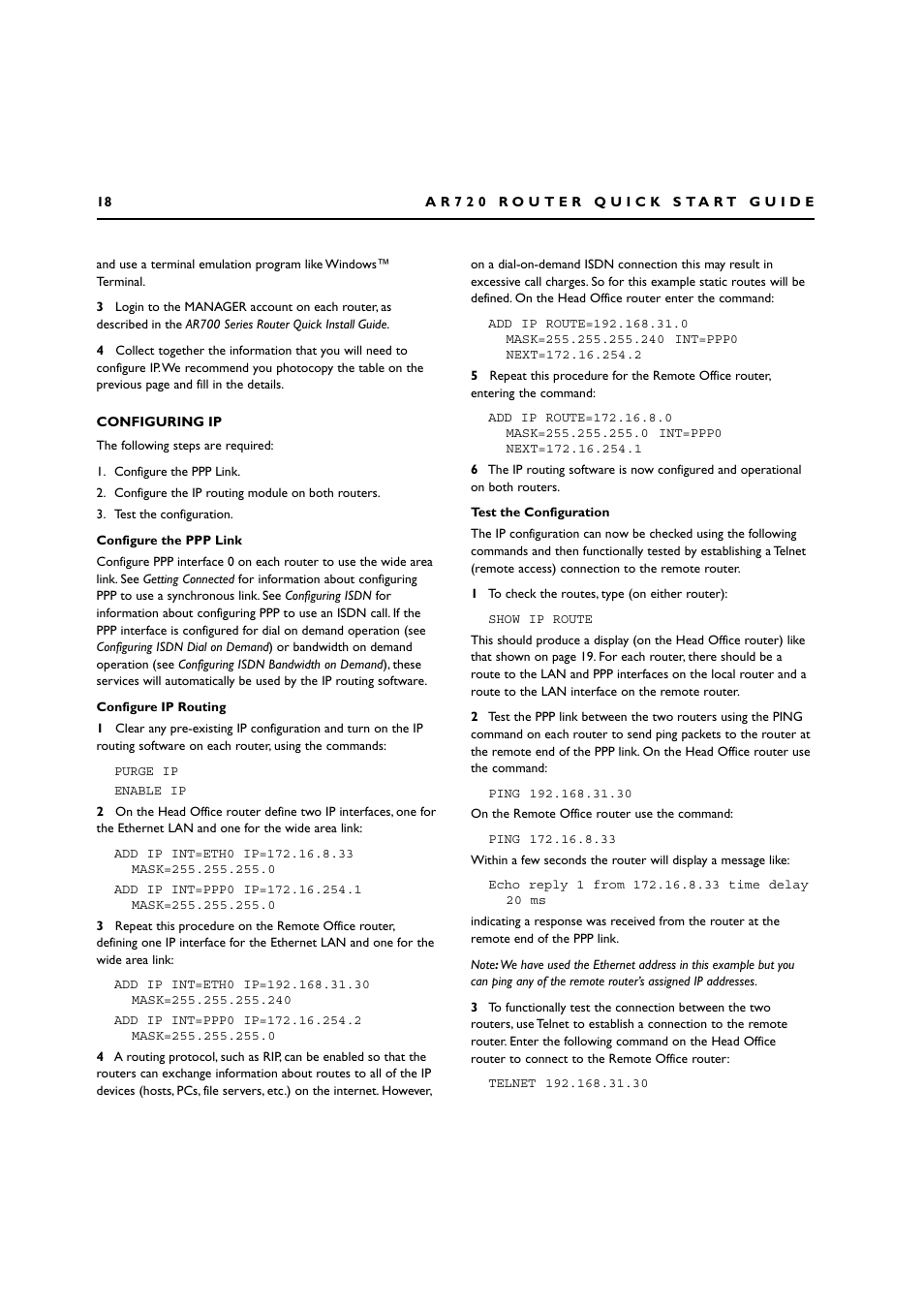 Configuring ip | Allied Telesis AR720 ROUTER User Manual | Page 18 / 23