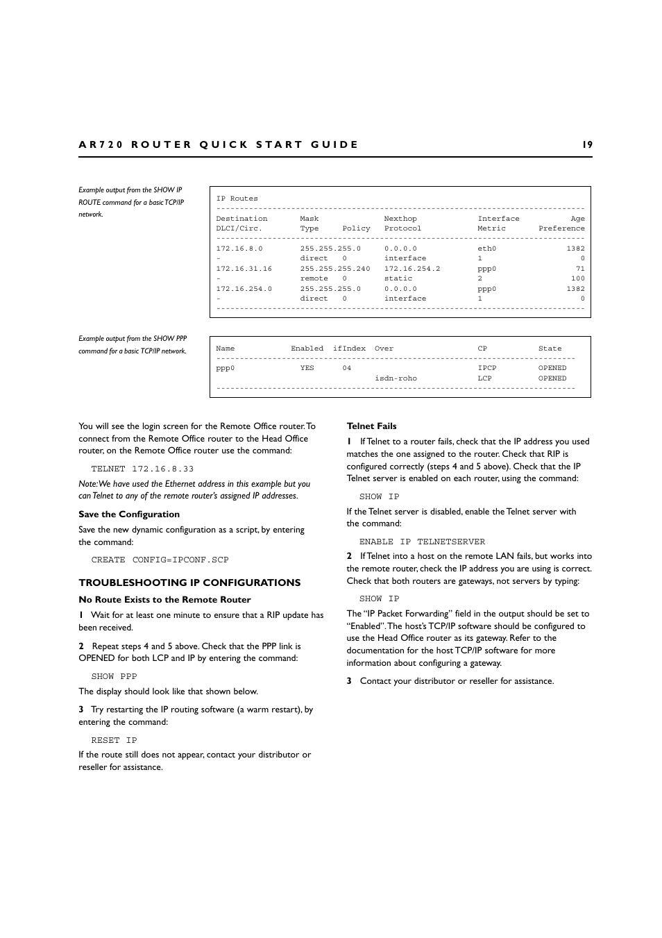 Troubleshooting ip configurations | Allied Telesis AR720 ROUTER User Manual | Page 19 / 23