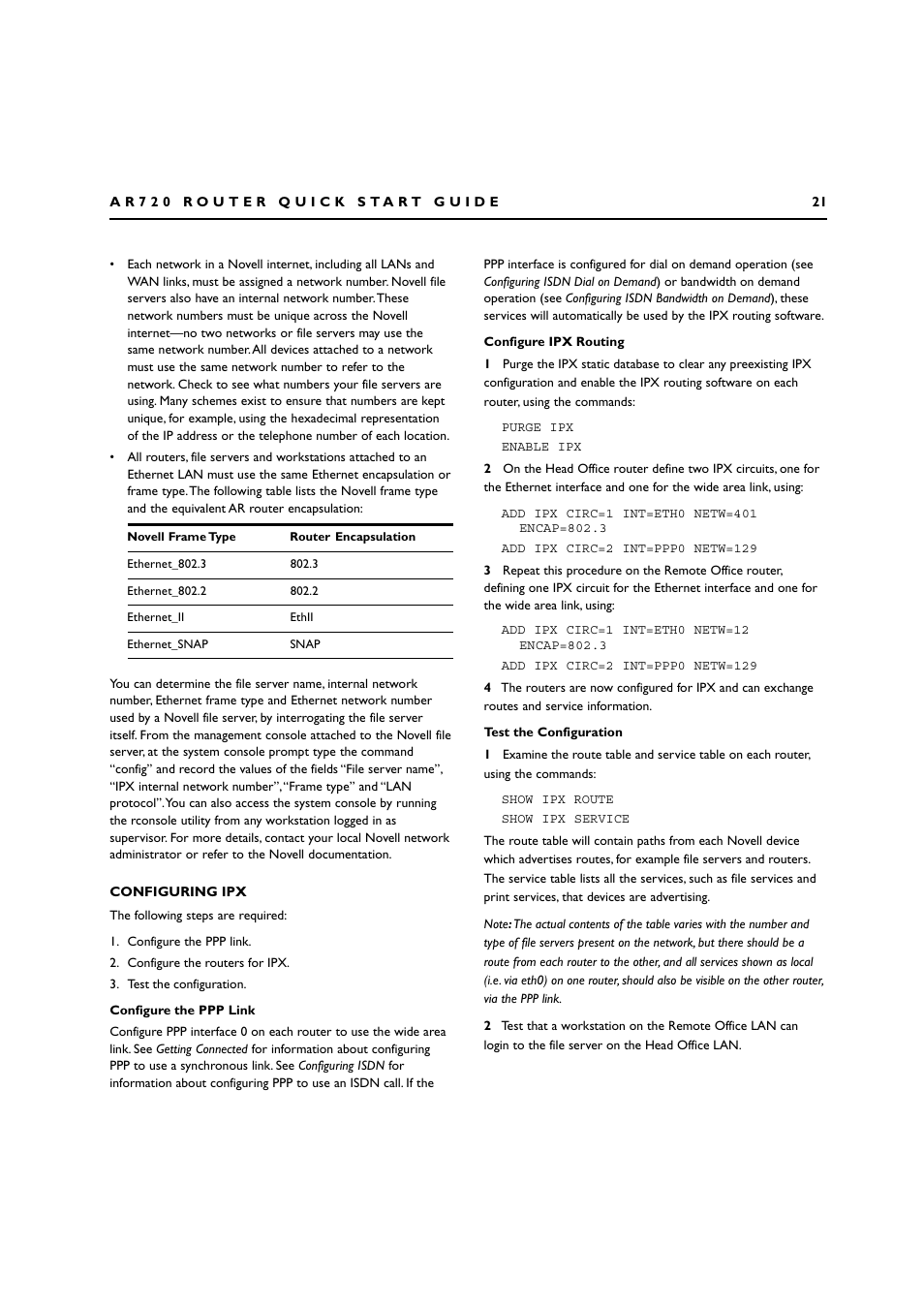 Configuring ipx | Allied Telesis AR720 ROUTER User Manual | Page 21 / 23