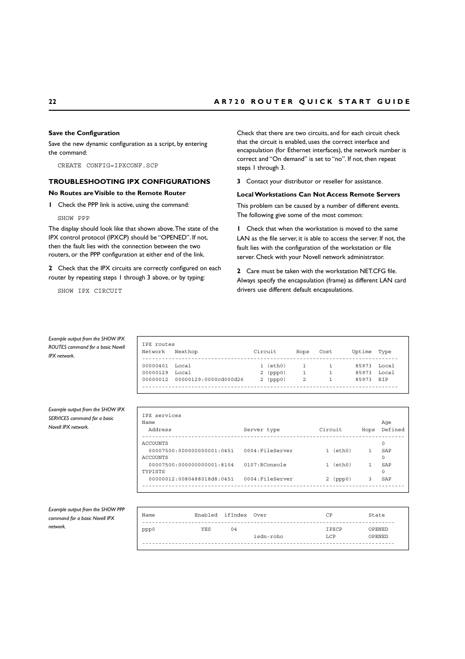 Troubleshooting ipx configurations | Allied Telesis AR720 ROUTER User Manual | Page 22 / 23