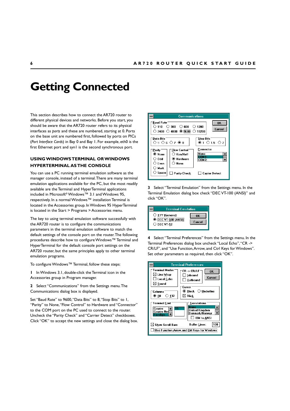 Getting connected | Allied Telesis AR720 ROUTER User Manual | Page 6 / 23
