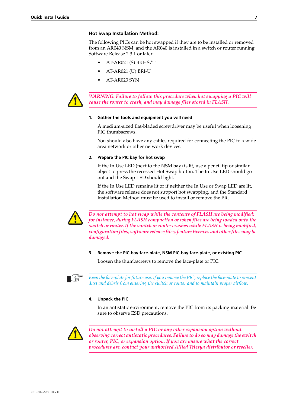 Allied Telesis Port Interface Card User Manual | Page 7 / 10