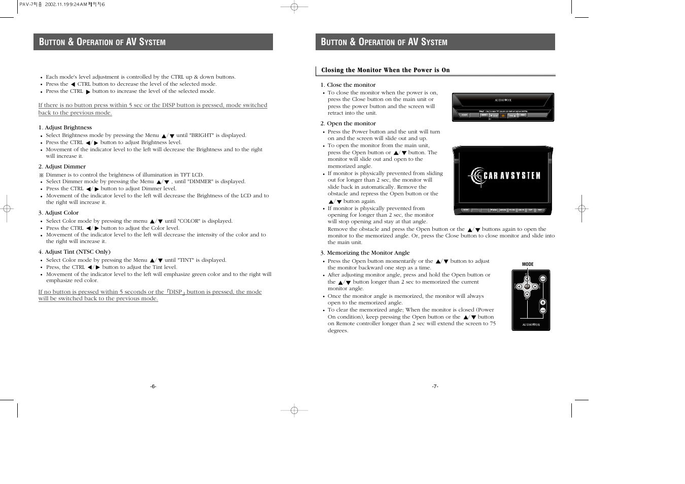 Control, Control menu menu, Av s | Audiovox PAV-7 User Manual | Page 4 / 10