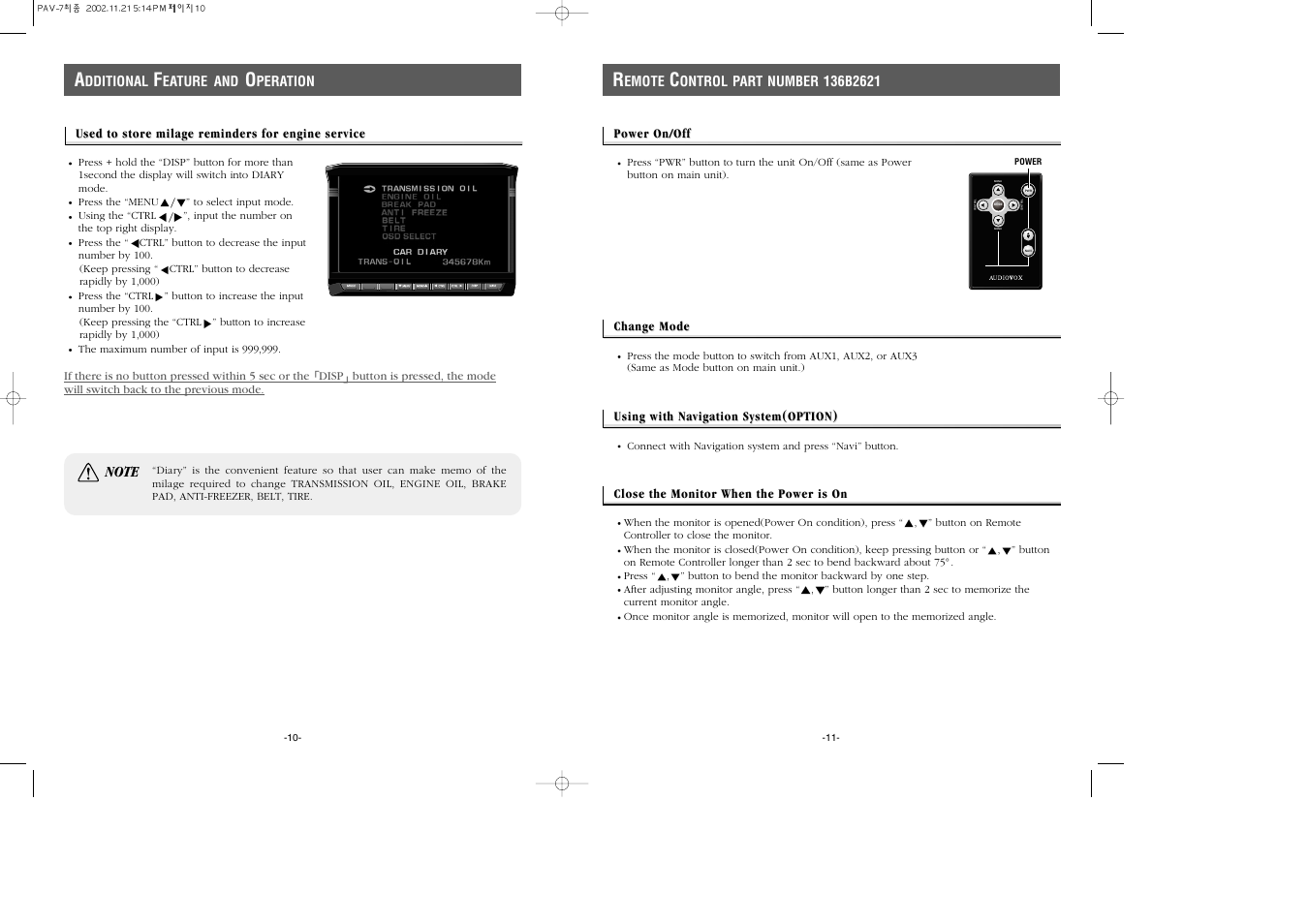 Control, Control menu menu | Audiovox PAV-7 User Manual | Page 6 / 10