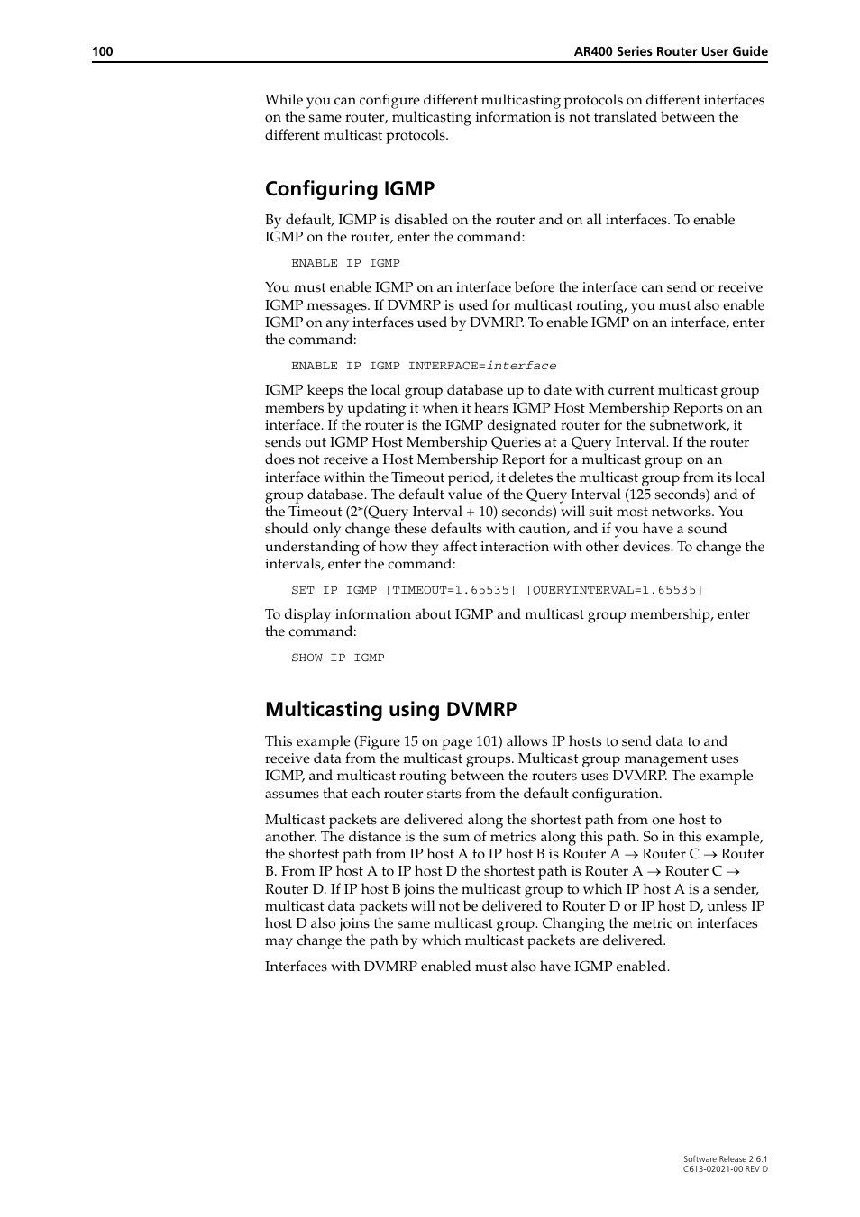 Configuring igmp multicasting using dvmrp, Configuring igmp, Multicasting using dvmrp | Allied Telesis AR400 Series Router User Manual | Page 100 / 131