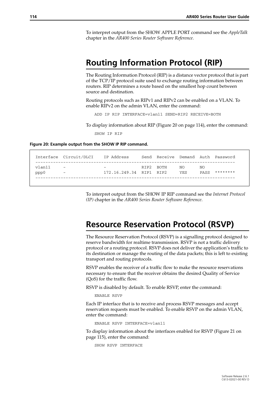 Routing information protocol (rip), Resource reservation protocol (rsvp) | Allied Telesis AR400 Series Router User Manual | Page 114 / 131