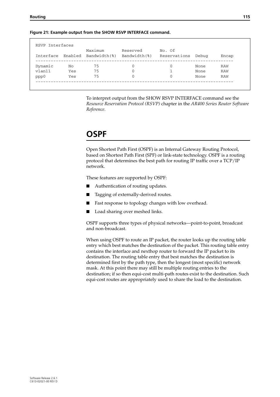 Ospf | Allied Telesis AR400 Series Router User Manual | Page 115 / 131