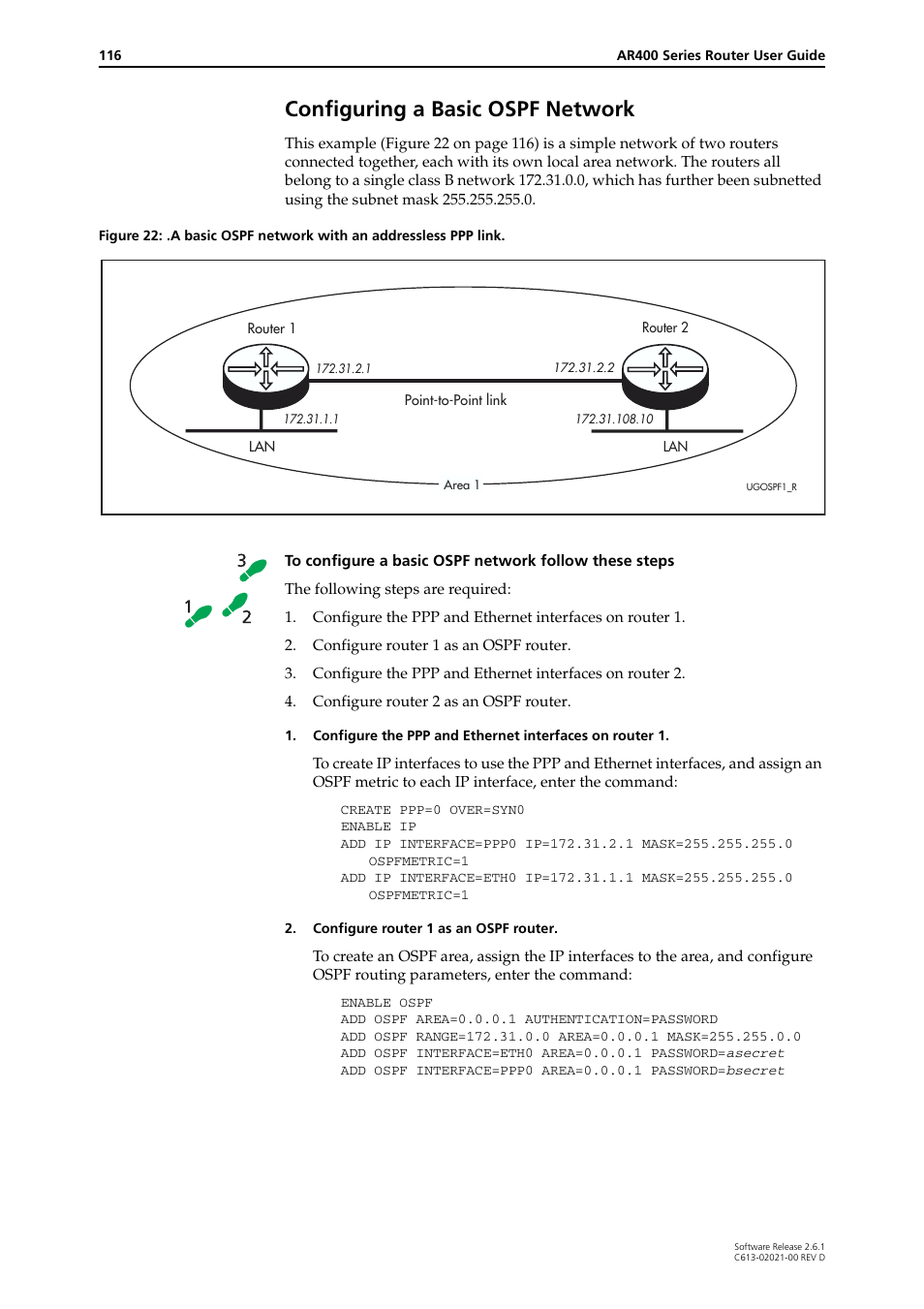 Configuring a basic ospf network | Allied Telesis AR400 Series Router User Manual | Page 116 / 131