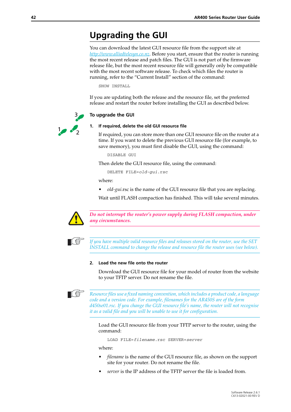 Upgrading the gui | Allied Telesis AR400 Series Router User Manual | Page 42 / 131