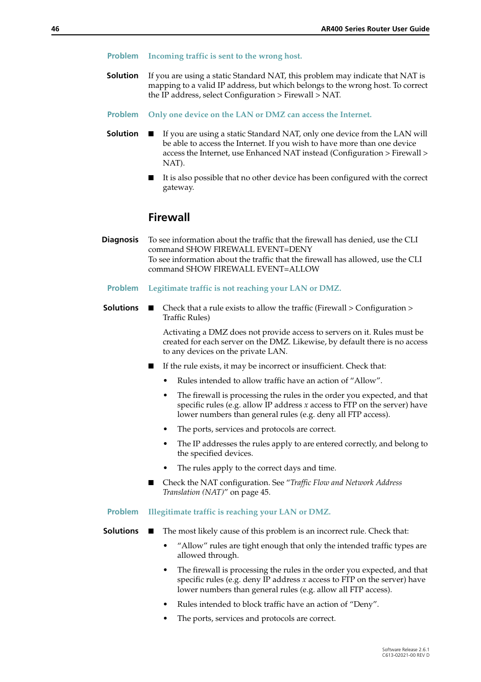Firewall | Allied Telesis AR400 Series Router User Manual | Page 46 / 131