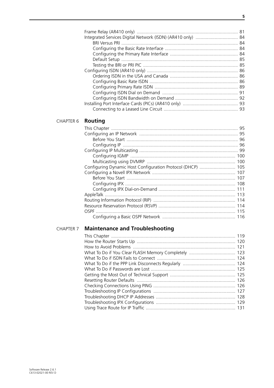 Routing, Maintenance and troubleshooting | Allied Telesis AR400 Series Router User Manual | Page 5 / 131