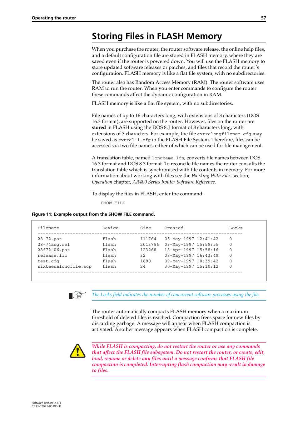 Storing files in flash memory | Allied Telesis AR400 Series Router User Manual | Page 57 / 131