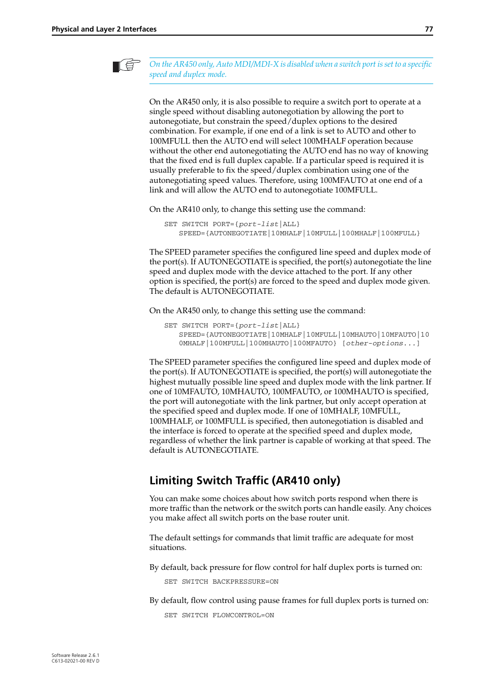 Limiting switch traffic (ar410 only) | Allied Telesis AR400 Series Router User Manual | Page 77 / 131