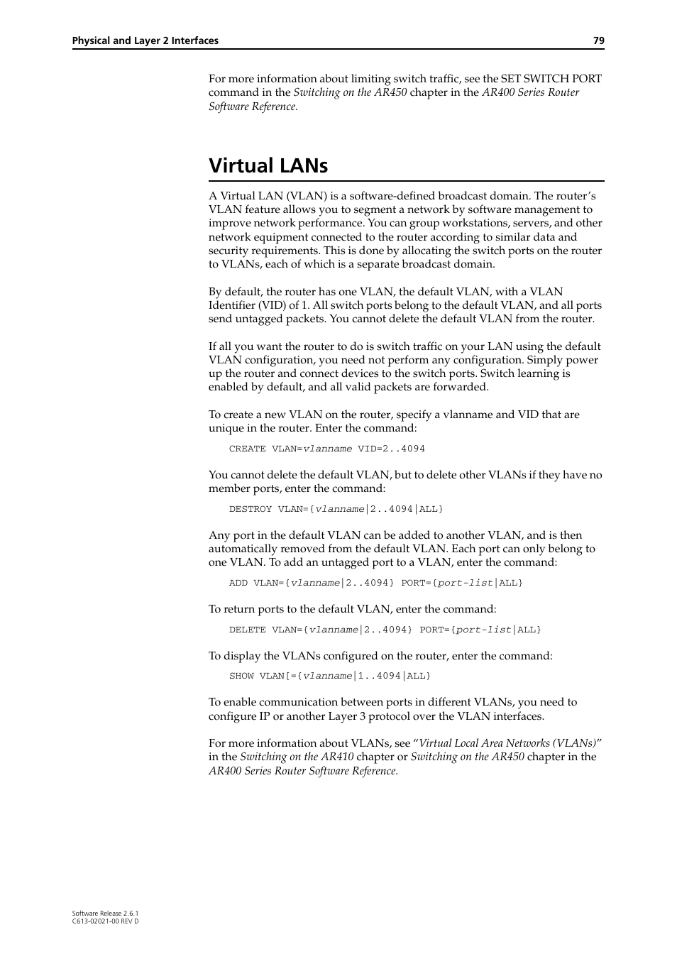 Virtual lans | Allied Telesis AR400 Series Router User Manual | Page 79 / 131