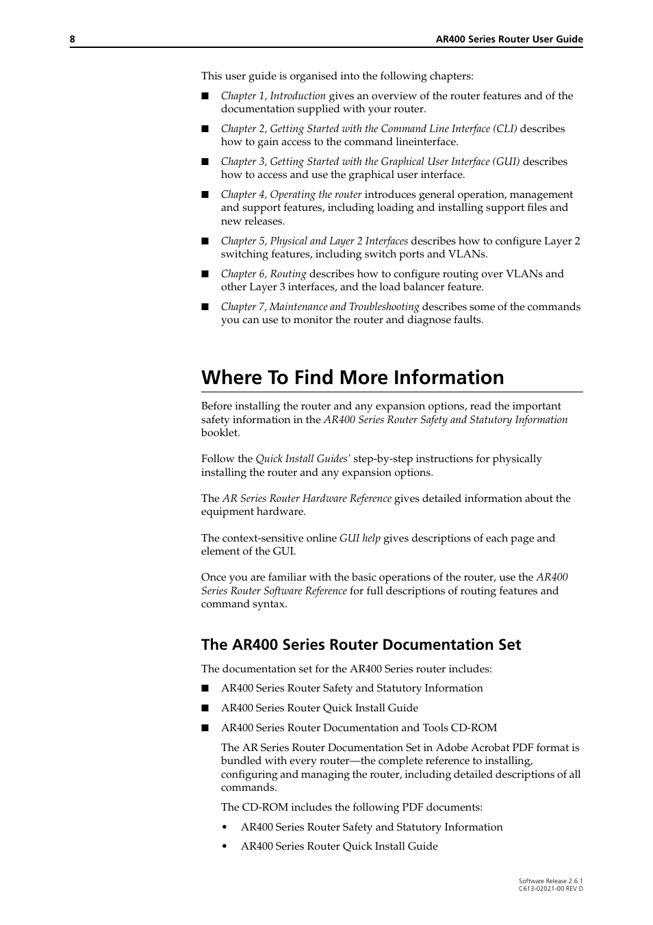 Where to find more information, The ar400 series router documentation set | Allied Telesis AR400 Series Router User Manual | Page 8 / 131