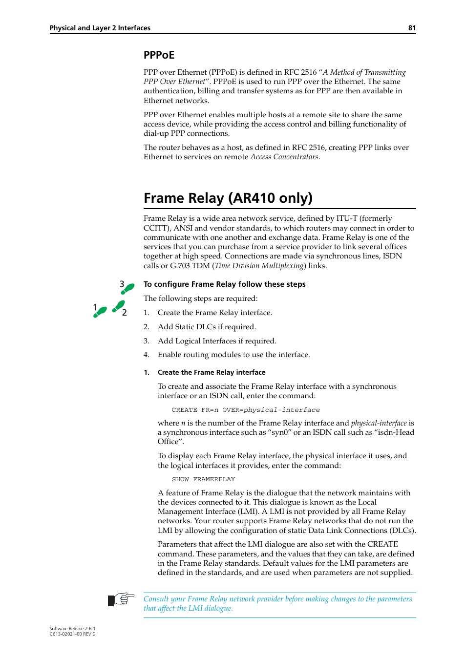 Frame relay (ar410 only), Pppoe | Allied Telesis AR400 Series Router User Manual | Page 81 / 131