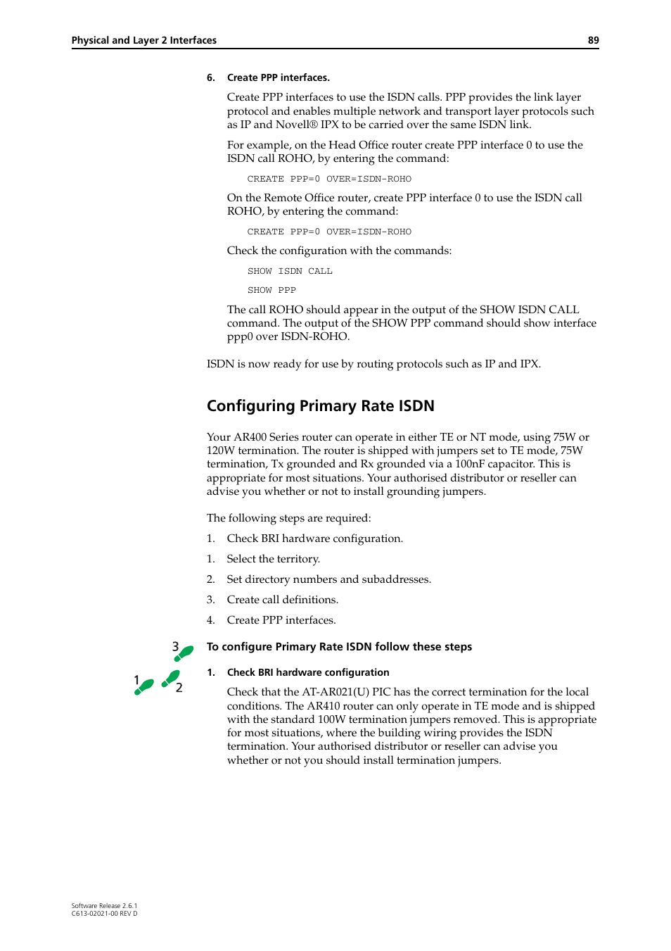 Configuring primary rate isdn | Allied Telesis AR400 Series Router User Manual | Page 89 / 131