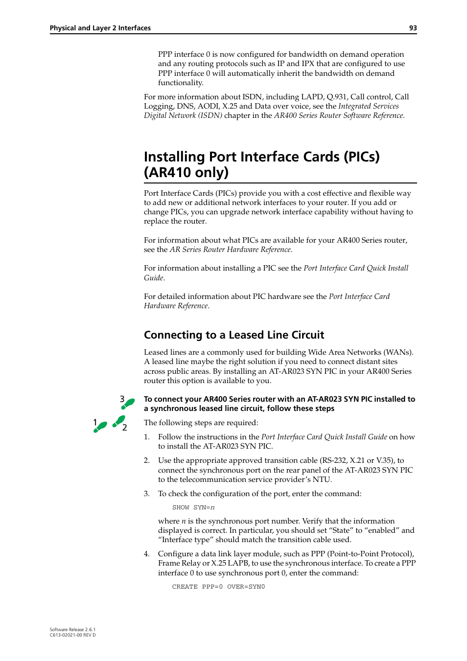 Connecting to a leased line circuit | Allied Telesis AR400 Series Router User Manual | Page 93 / 131