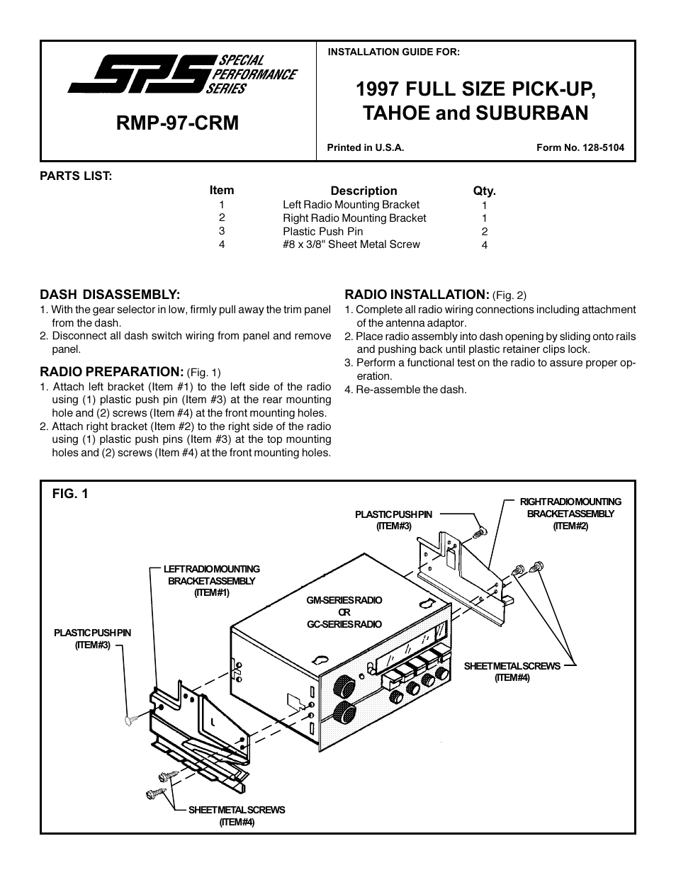 Audiovox RMP-97-CRM User Manual | 2 pages