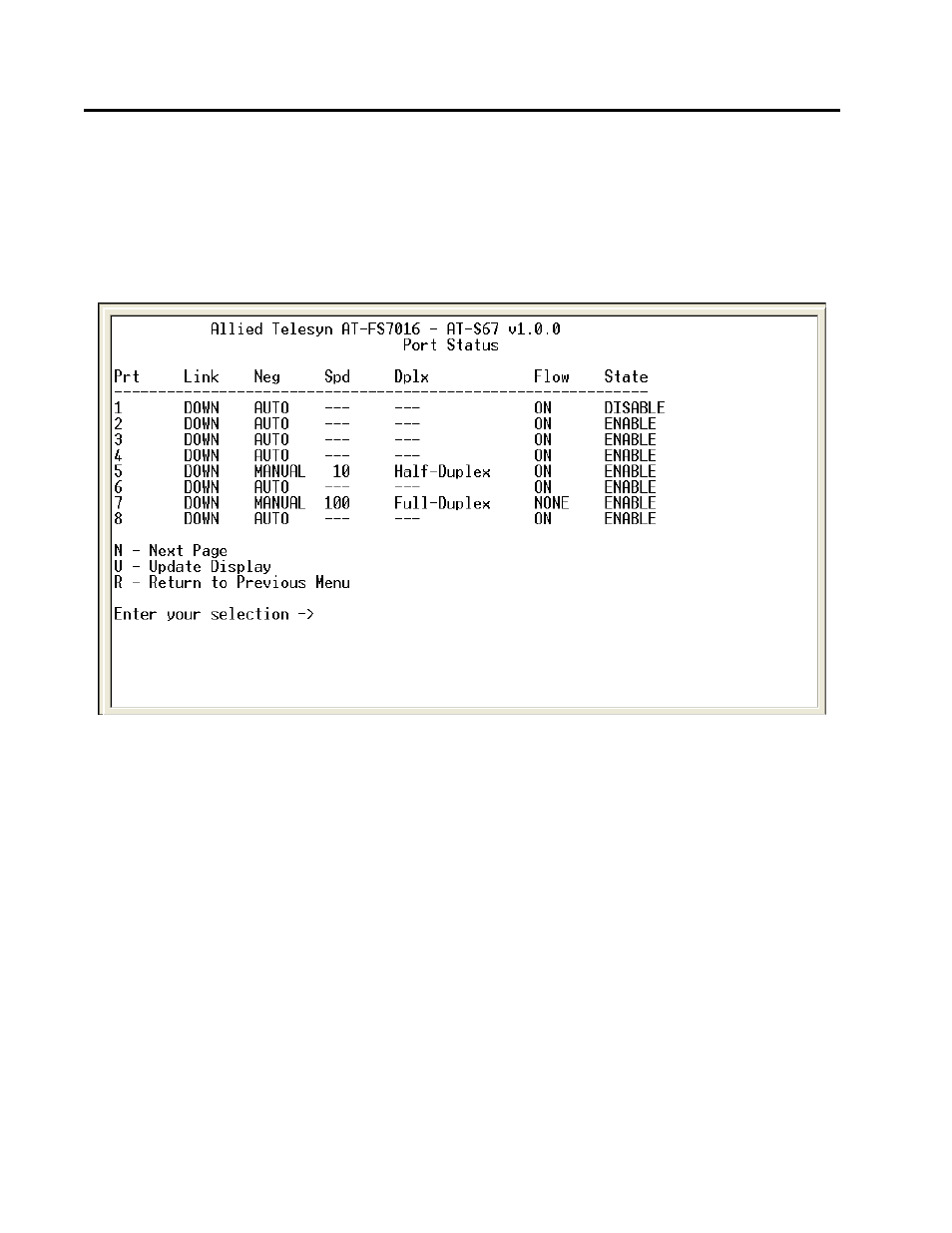 Displaying port status | Allied Telesis AT-S68 User Manual | Page 21 / 90