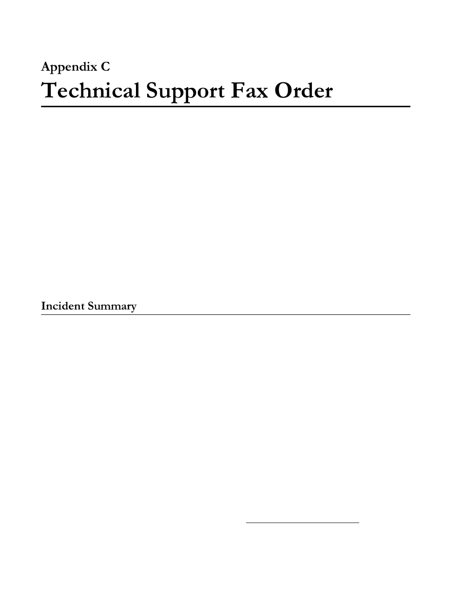 Appendix c, Technical support fax order, Incident summary | 7hfkqlfdo 6xssruw )d[ 2ughu, Sshqgl, Qflghqw 6xppdu | Allied Telesis AT-S31 User Manual | Page 63 / 64